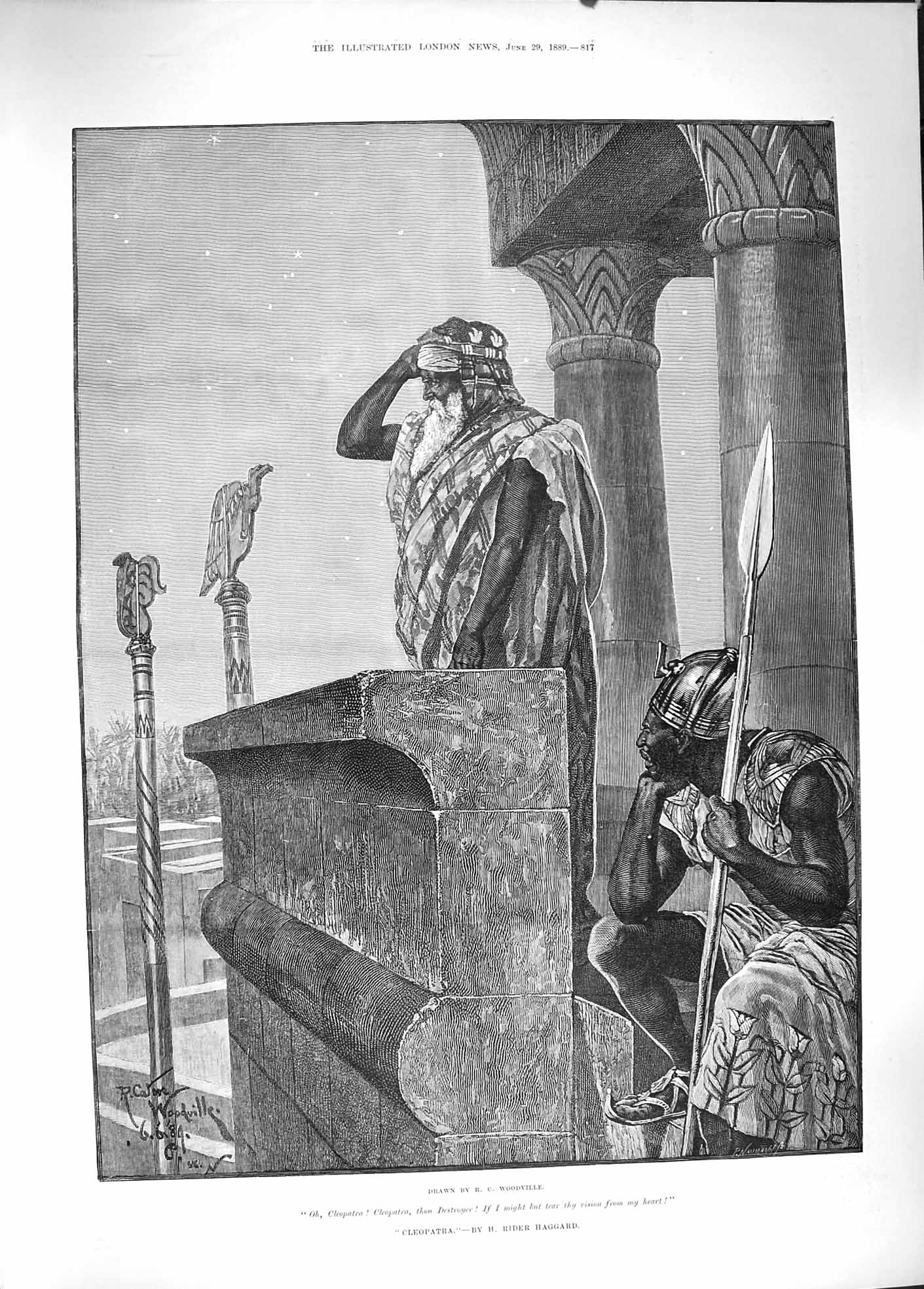 Original Old Antique Print 1889 Cleopatra Men Look-Out Roman Rider Haggard 19th