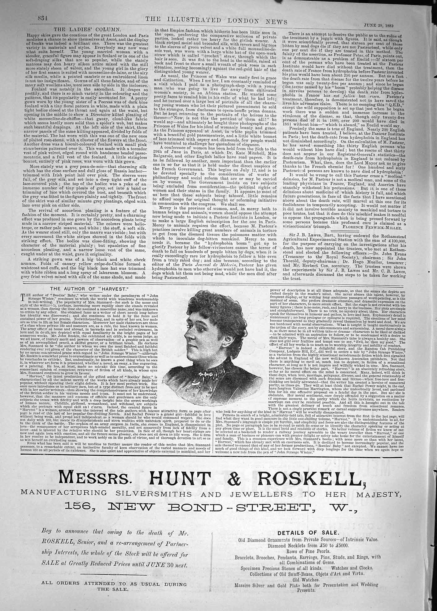 Old Antique Print 1889 Portrait Mrs Stannard Advertisement Hunt Roskell 19th