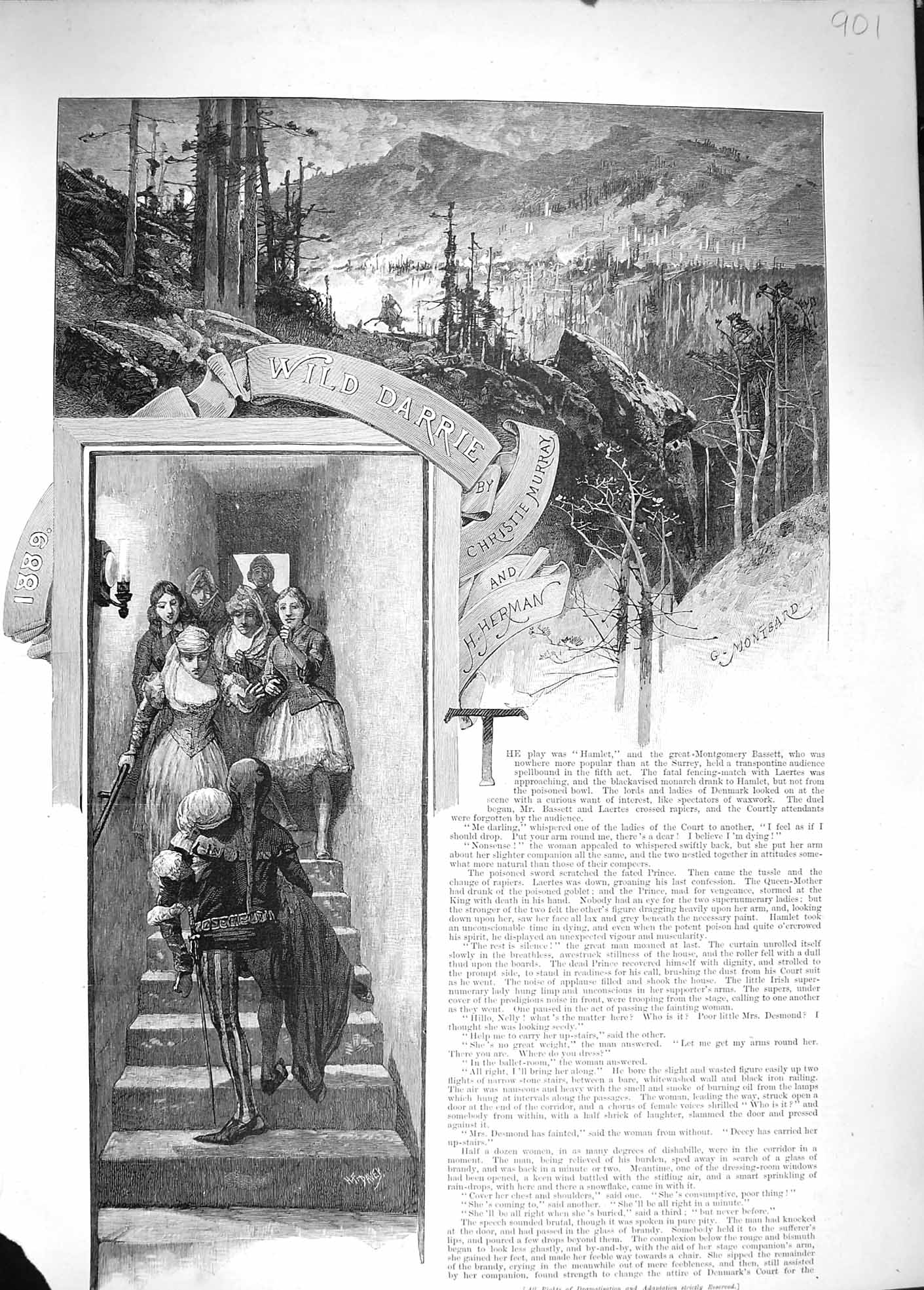 Old Antique Print 1889 Story Wild Darrie Forestier Montbard Taylor Artist 19th