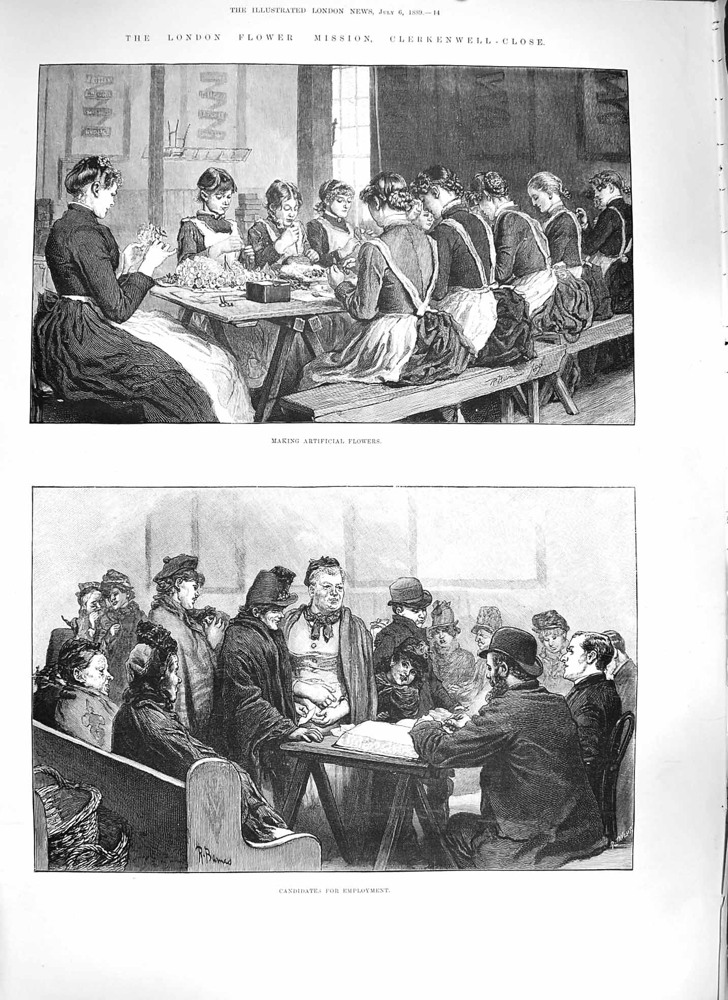 Original Old Antique Print 1889 London Flower Mission Clerkenwell-Close Workers