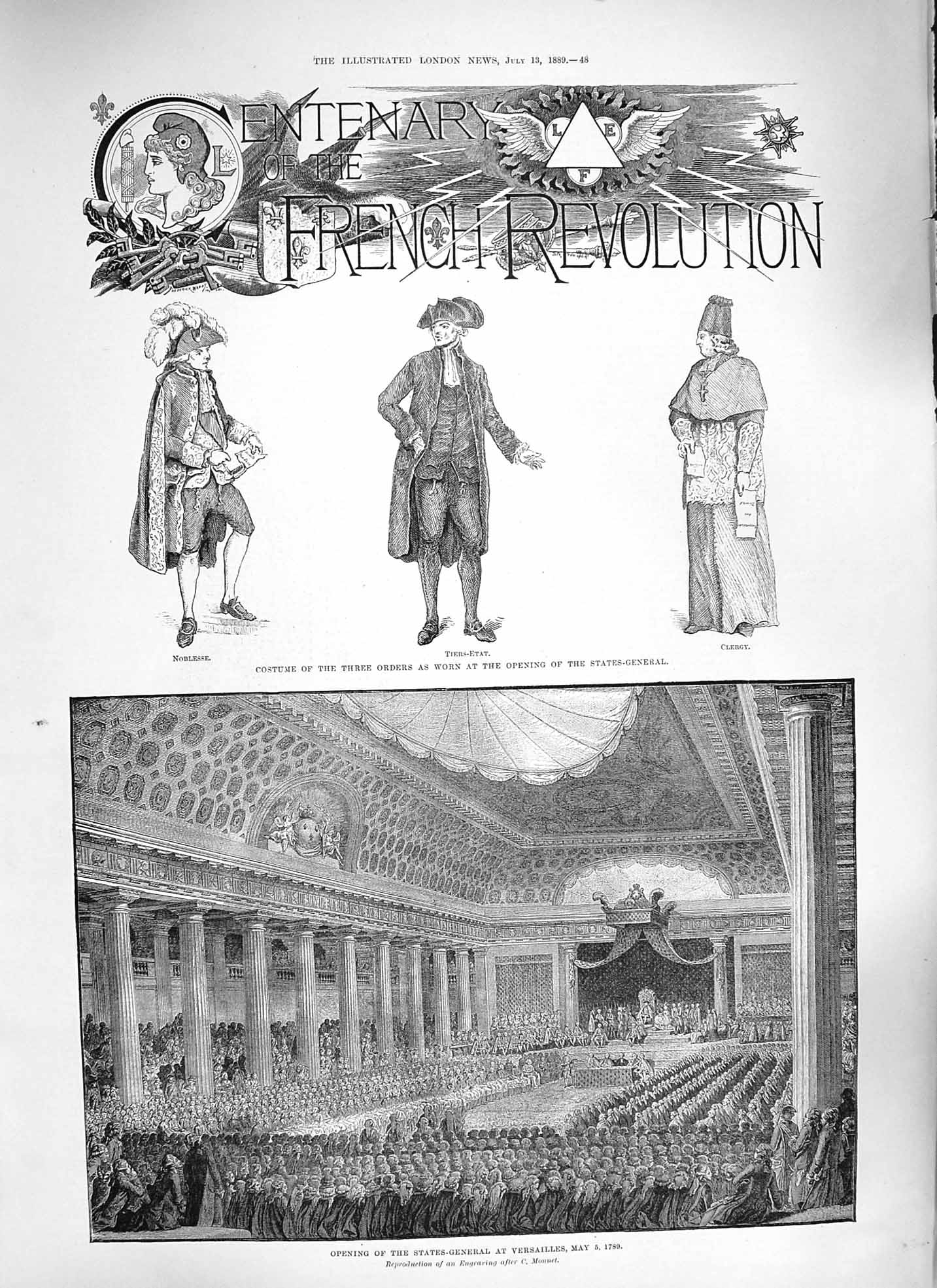Original Old Antique Print 1889 French Revolution Versailles Bastille Antoine
