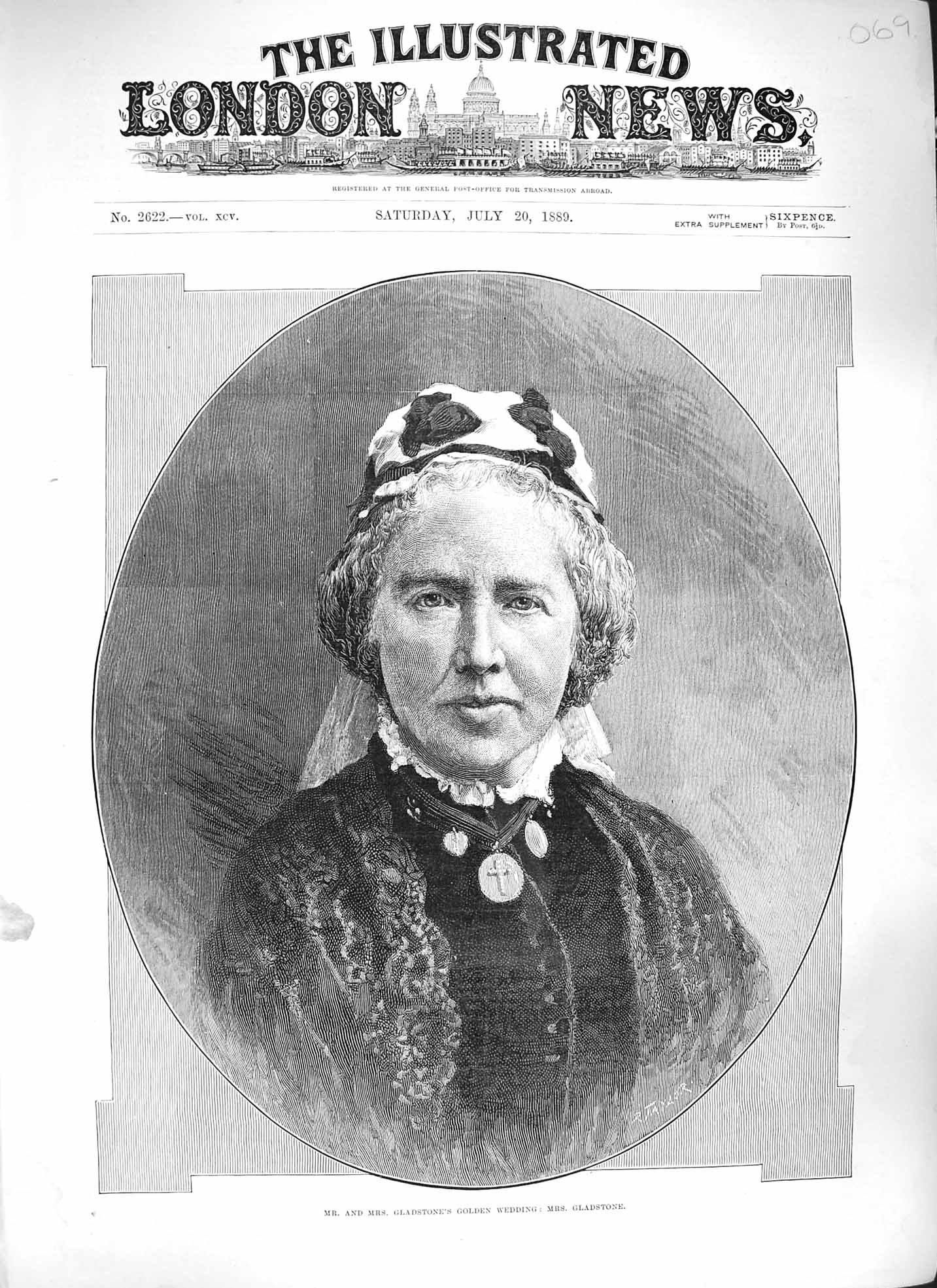 Original Old Antique Print *3841 1889 Portrait Mrs Gladstone Gen Wedding