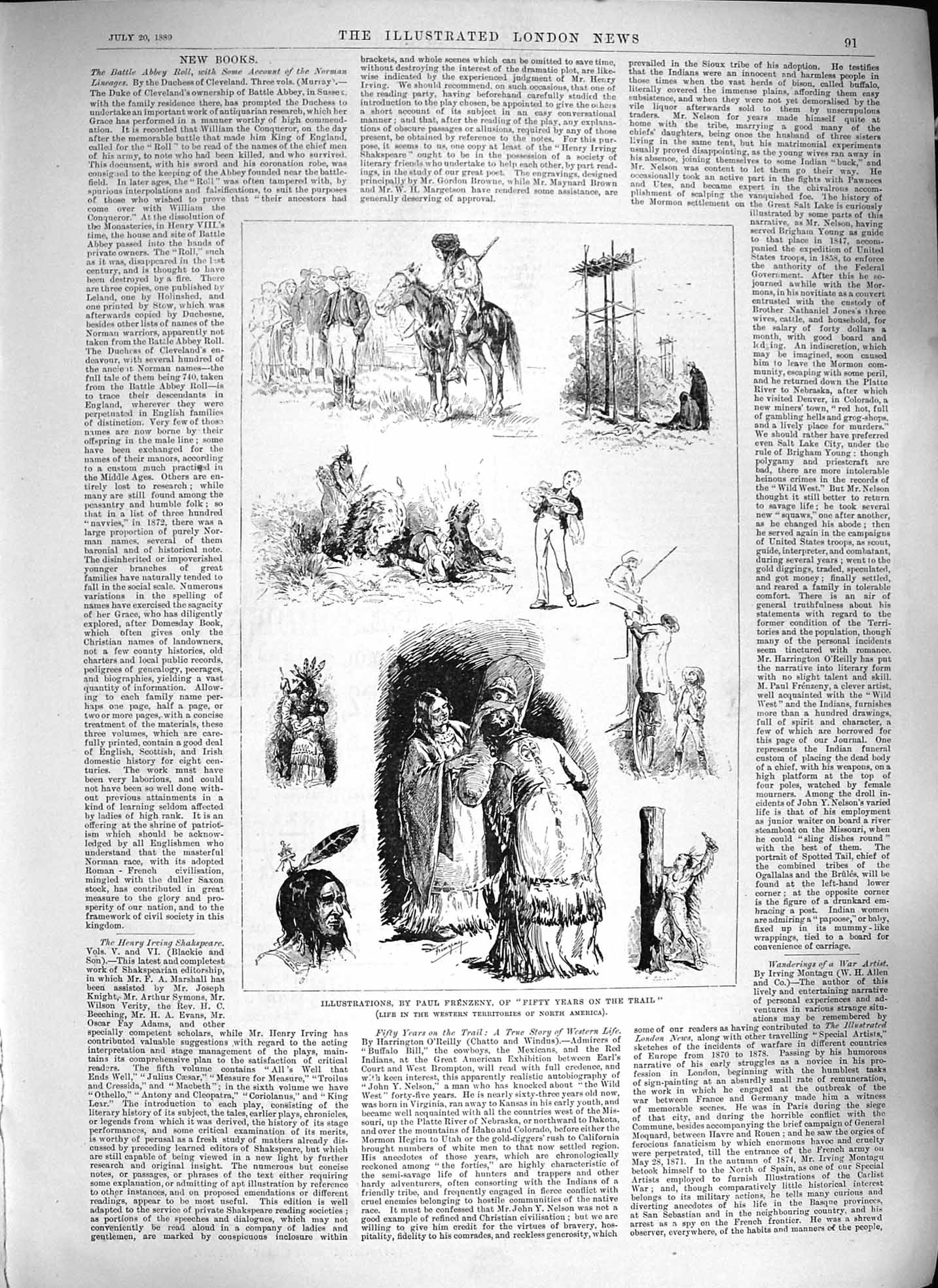 Old Antique Print 1889 Illustrations Paul Frenzeny Indians North America 19th