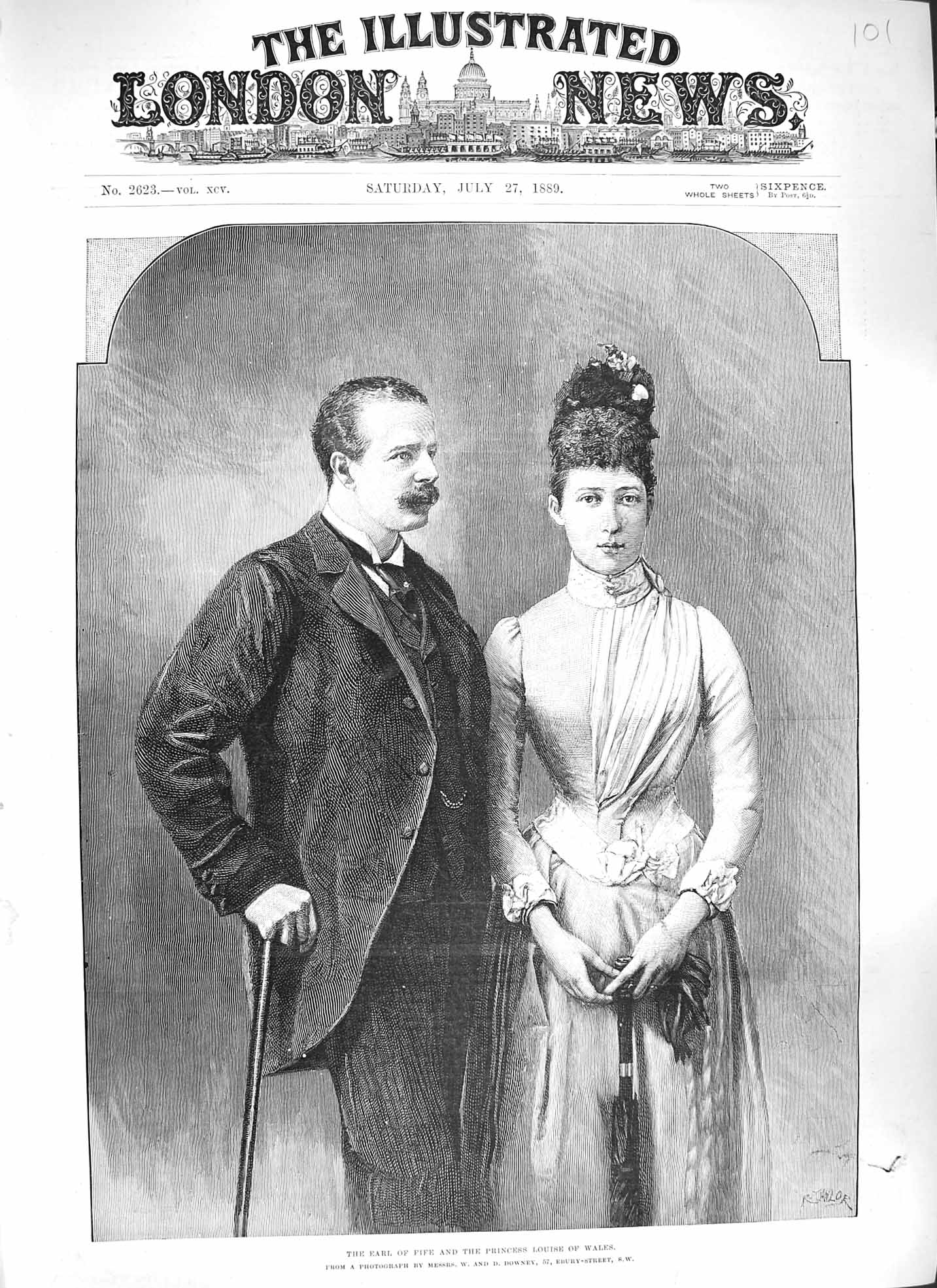 Original Old Antique Print Taylor 1889 Portrait Earl Fife Princess Louise Wales