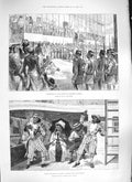 Original Old Antique Print 1889 Negro Minstrels British Ship Zanzibar Sultan