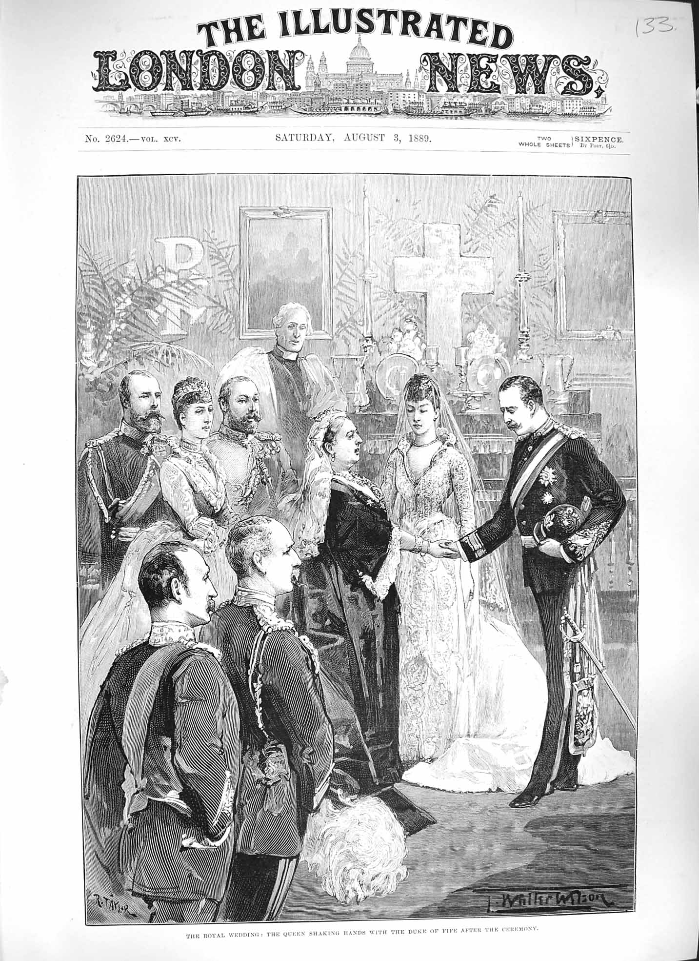 Original Old Antique Print 1889 Royal Wedding Queen Duke Fife Glenmuick Braemar