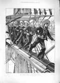 Original Old Antique Print Overend 1889 Naval Review Manning Yards Sailors War