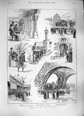 Original Old Antique Print 1889 Paris Exhibition Indian CafÇ China Eiffel Tower