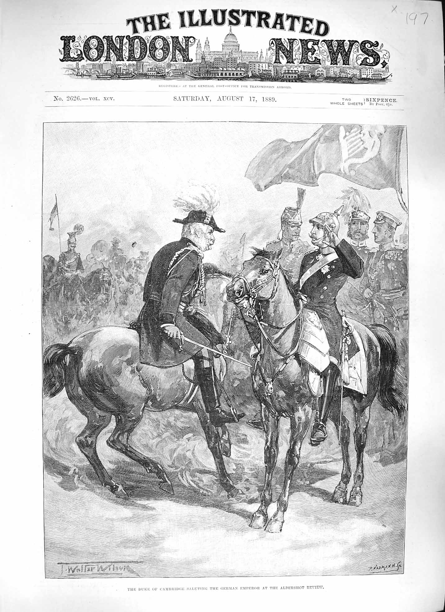 Antique Old Print *3839 1889 Duke Cambridge German Emperor Aldershot Review