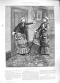 Original Old Antique Print Forestier 1889 Ladies Arguing House Chair Door Scene