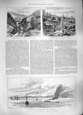 Old Antique Print 1889 Arauco Coal Mines Chile Lota Coronel Ships America 19th