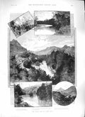 Original Old Antique Print 1889 Queen Wales Horse-Shoe Falls Llangollen Crow