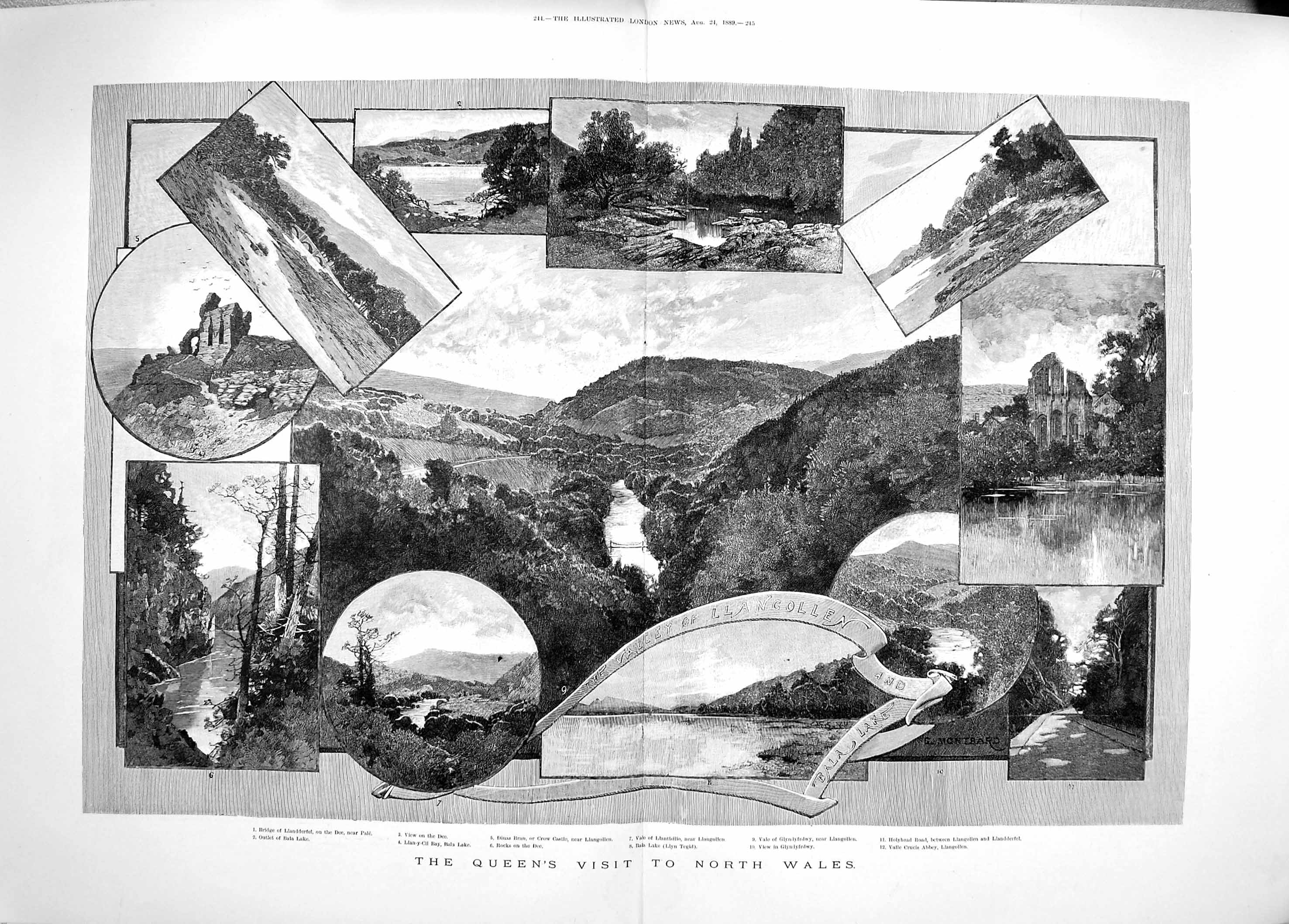 Old Antique Print 1889 Wales Llandderfel Dinas Bran Glyndyfrdwy Castle 19th