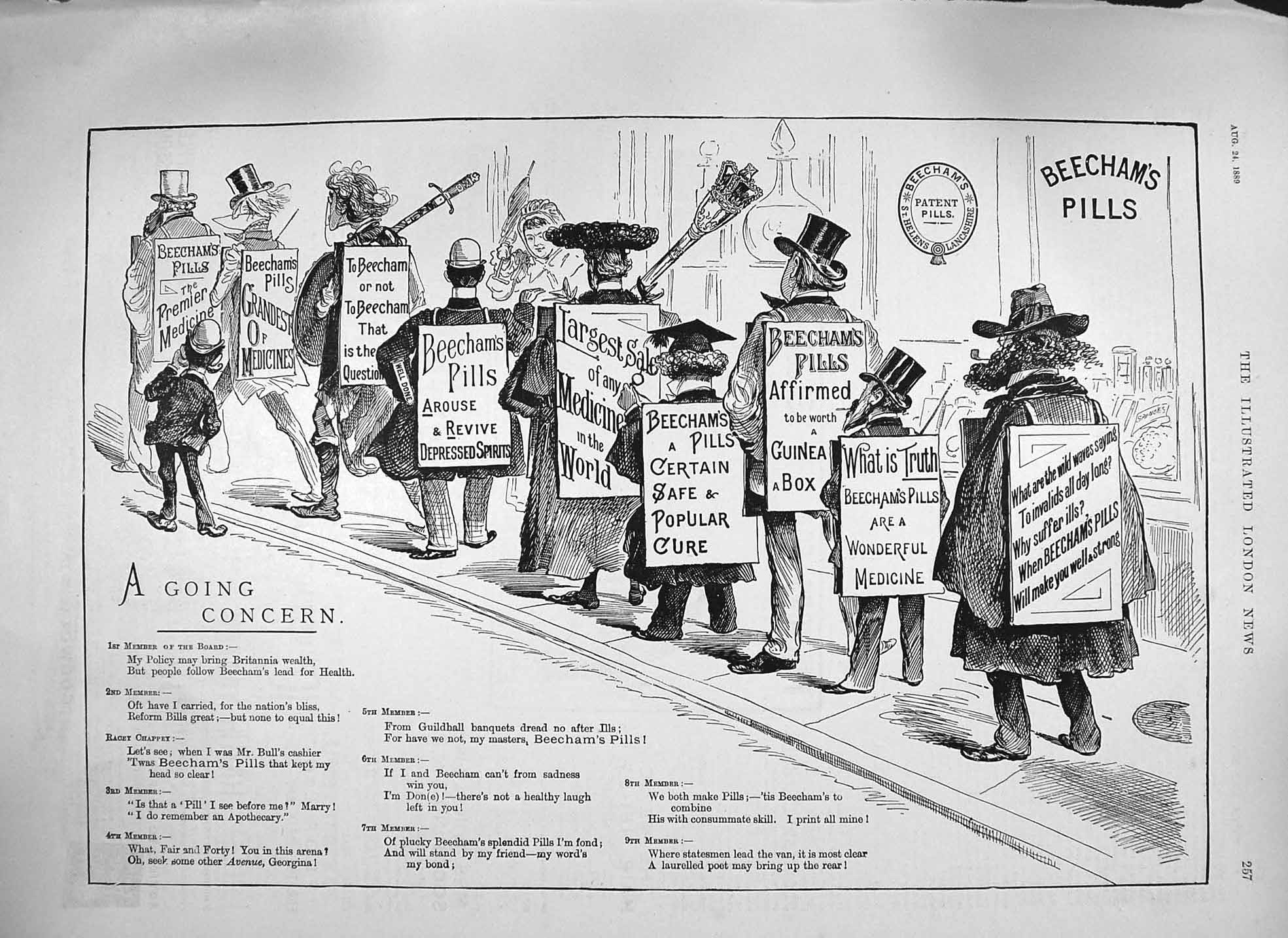 Antique Old Print *3847 1889 Advertisement Beechams Pills Helens Lancashire