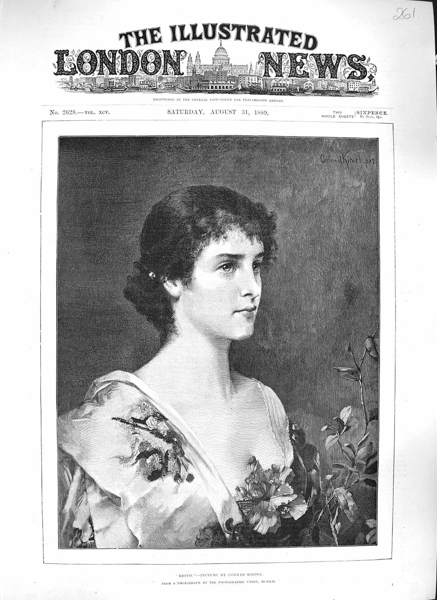 Original Old Antique Print Kiesel 1889 Portrait Beautiful Girl Edith Victorian