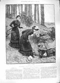 Original Old Antique Print Forestier Fine Art 1889 Women Countryside Dead Man