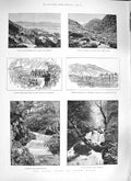 Original Old Antique Print 1889 Wales Penmaenpool Dolgelly Church Llyn Wrexham