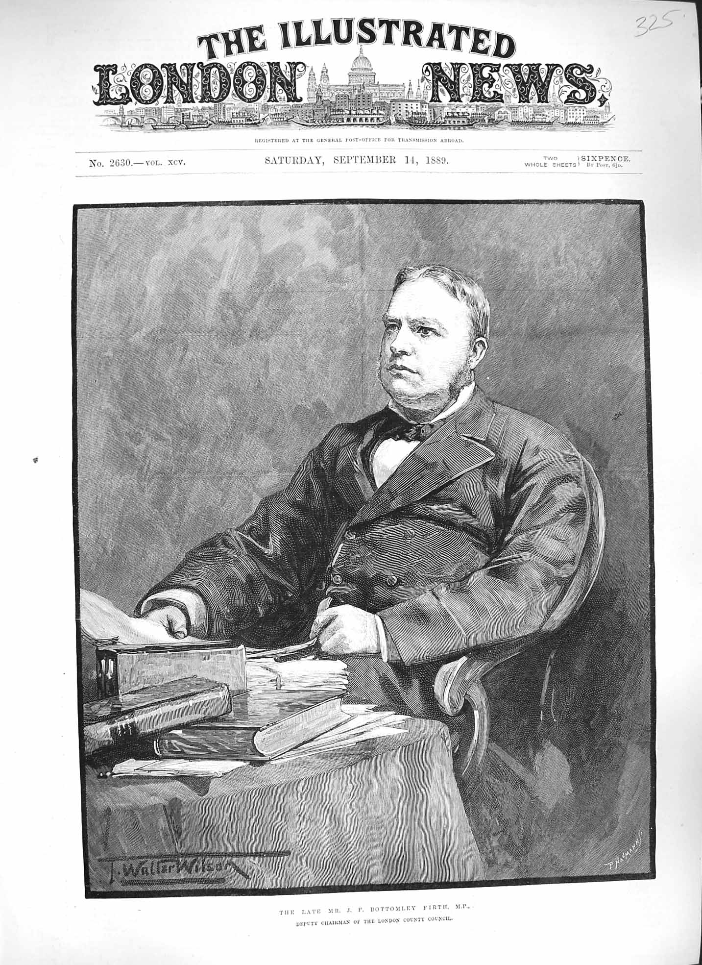 Original Old Antique Print 1889 Portrait Bottomley Firth Parliament Victorian