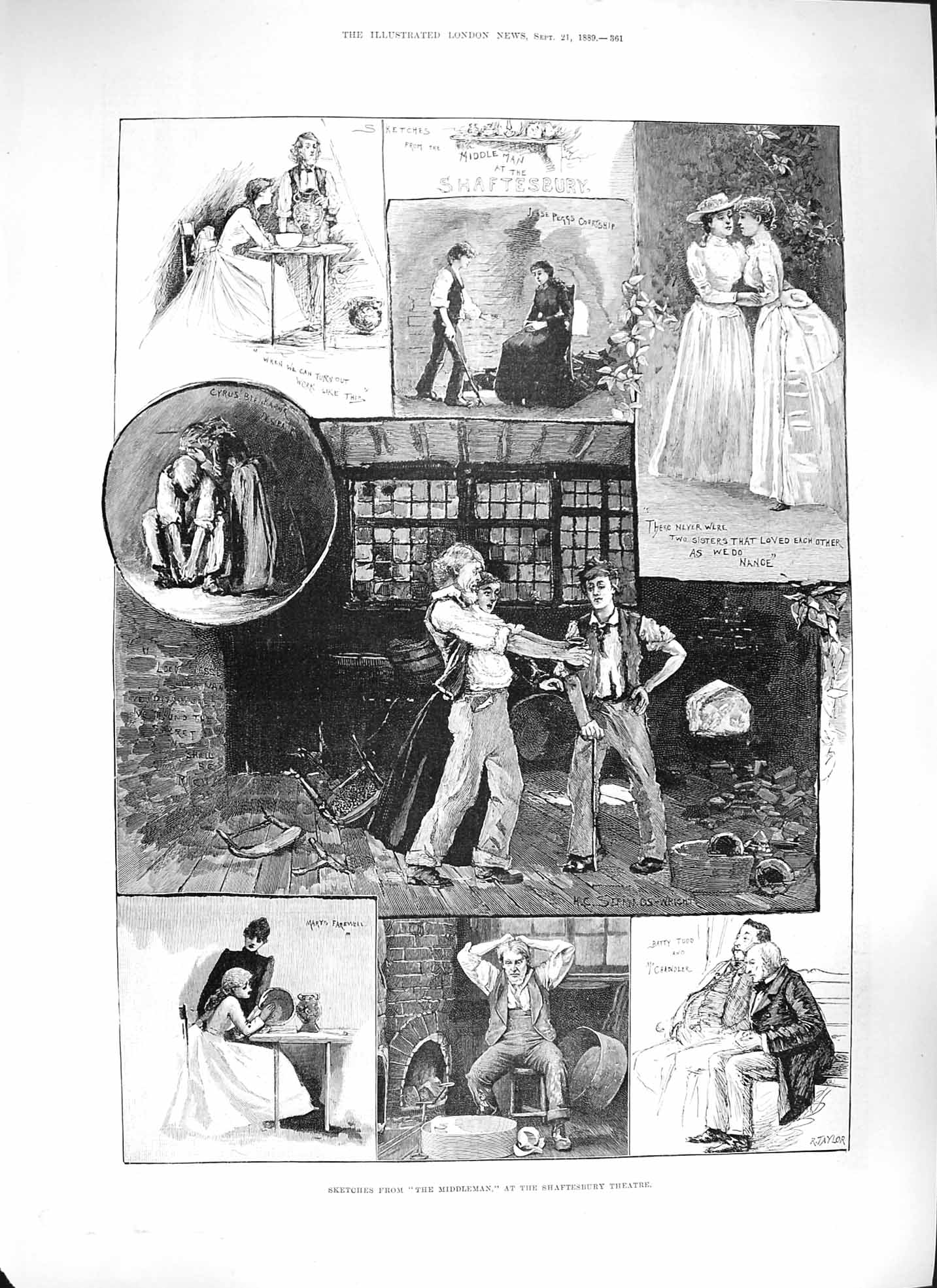 Old Antique Print 1889 Middleman Shaftesbury Theatre Batty Todd Chandler 19th