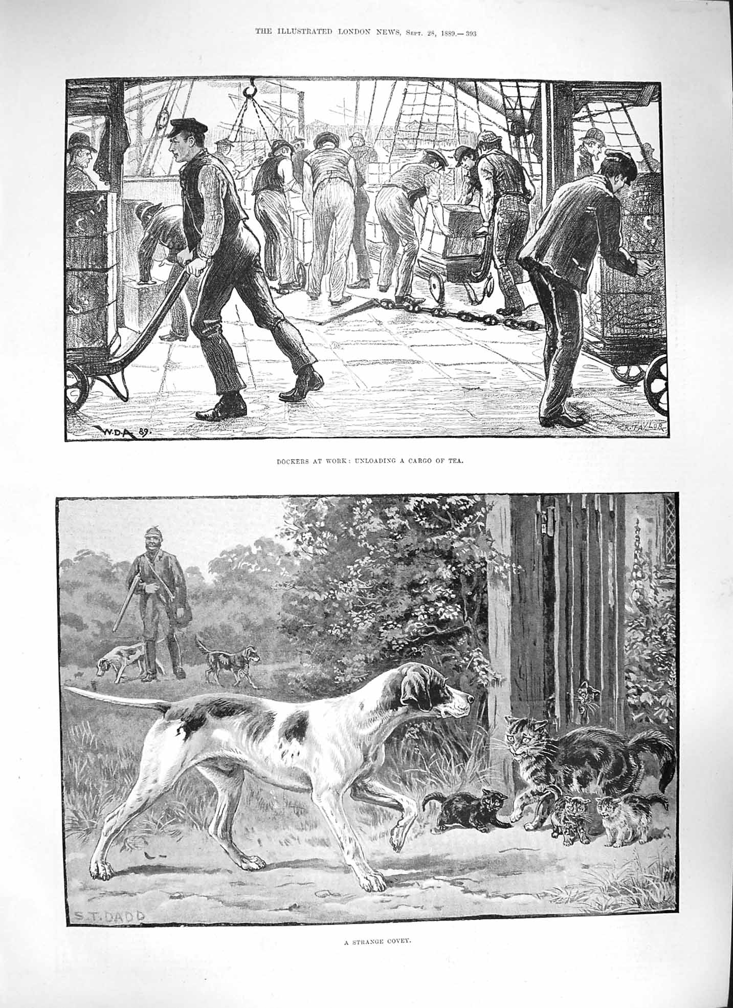 Original Old Antique Print 1889 Dockers Unloading Cargo Tea Huntsman D Victorian