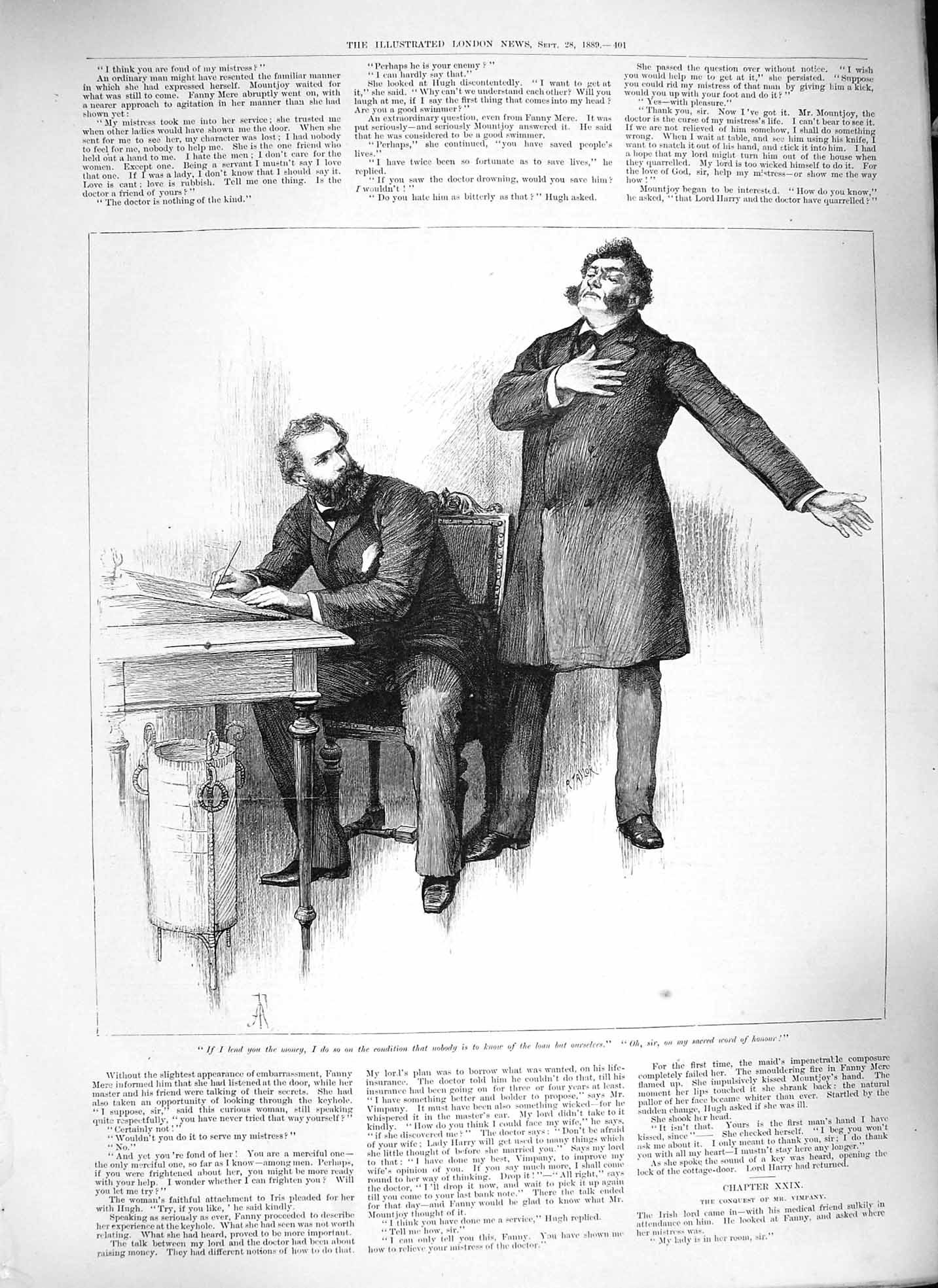 Original Old Antique Print Forestier 1889 Man Loaning Money Lender Scene 19th