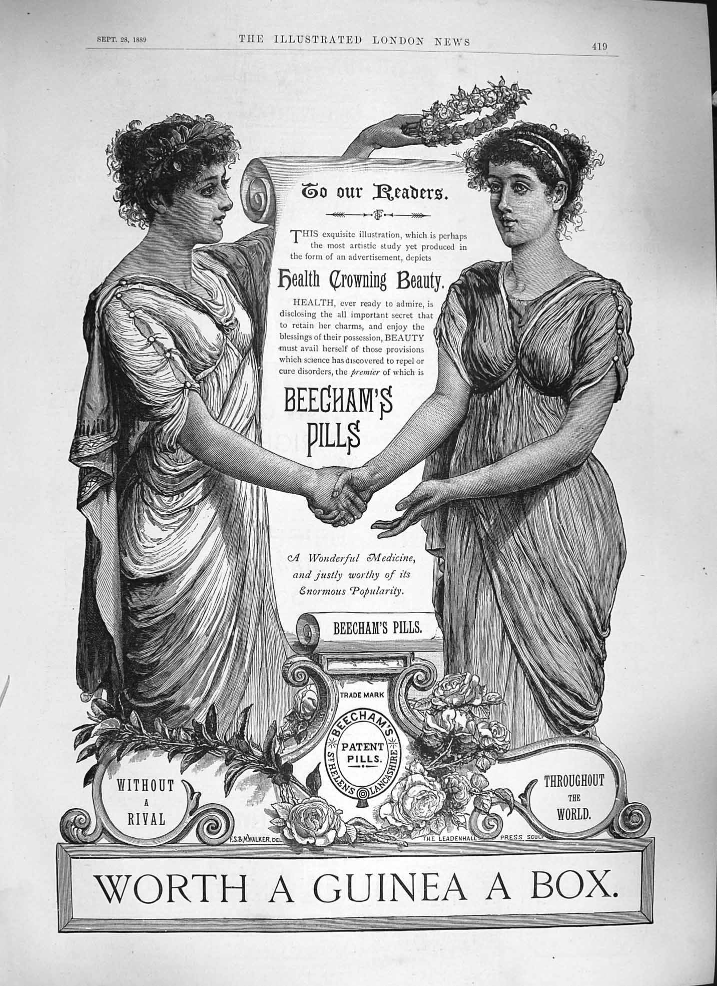 Antique Print *3845 1889 Advertisement Beechams Pills St. Helens Lancashire
