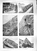 Original Old Antique Print 1889 Mount Pilatus Railway Lucerne Alpnach Eselwand