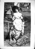 Old Antique Print 1889 Young Woman Pet Dog Waiting Boat Taylor Fine Art 19th