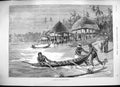 Old Antique Print 1889 Scene Village Nicobar Islands Natives Canoes Huts 19th