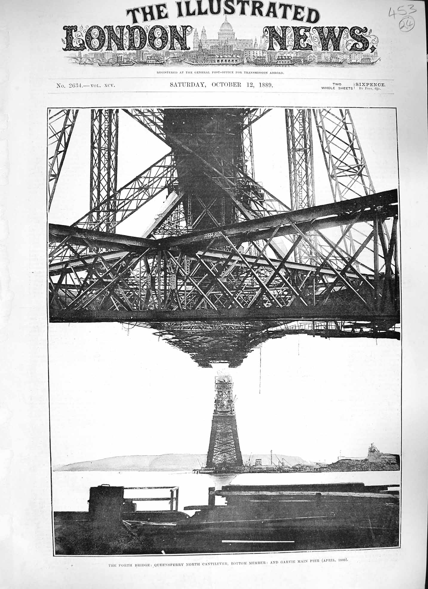 Original Old Antique Print 1889 Forth Railway Bridge Queensferry Garv Victorian
