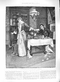 Original Old Antique Print Forestier 1889 Man Lady Letter Romanc 19th