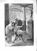 Original Old Antique Print 1889 Scene Atrium Hall Roman House Ladies Art 19th