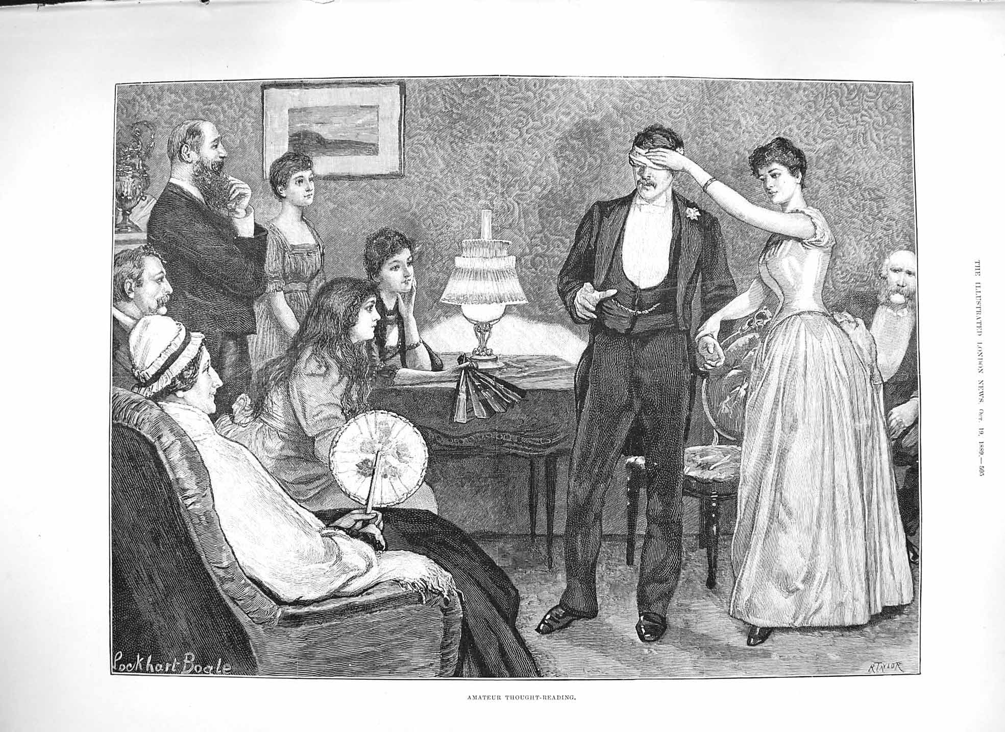 Original Old Antique Print 1889 Amateur Thought Reading Family Games Victorian