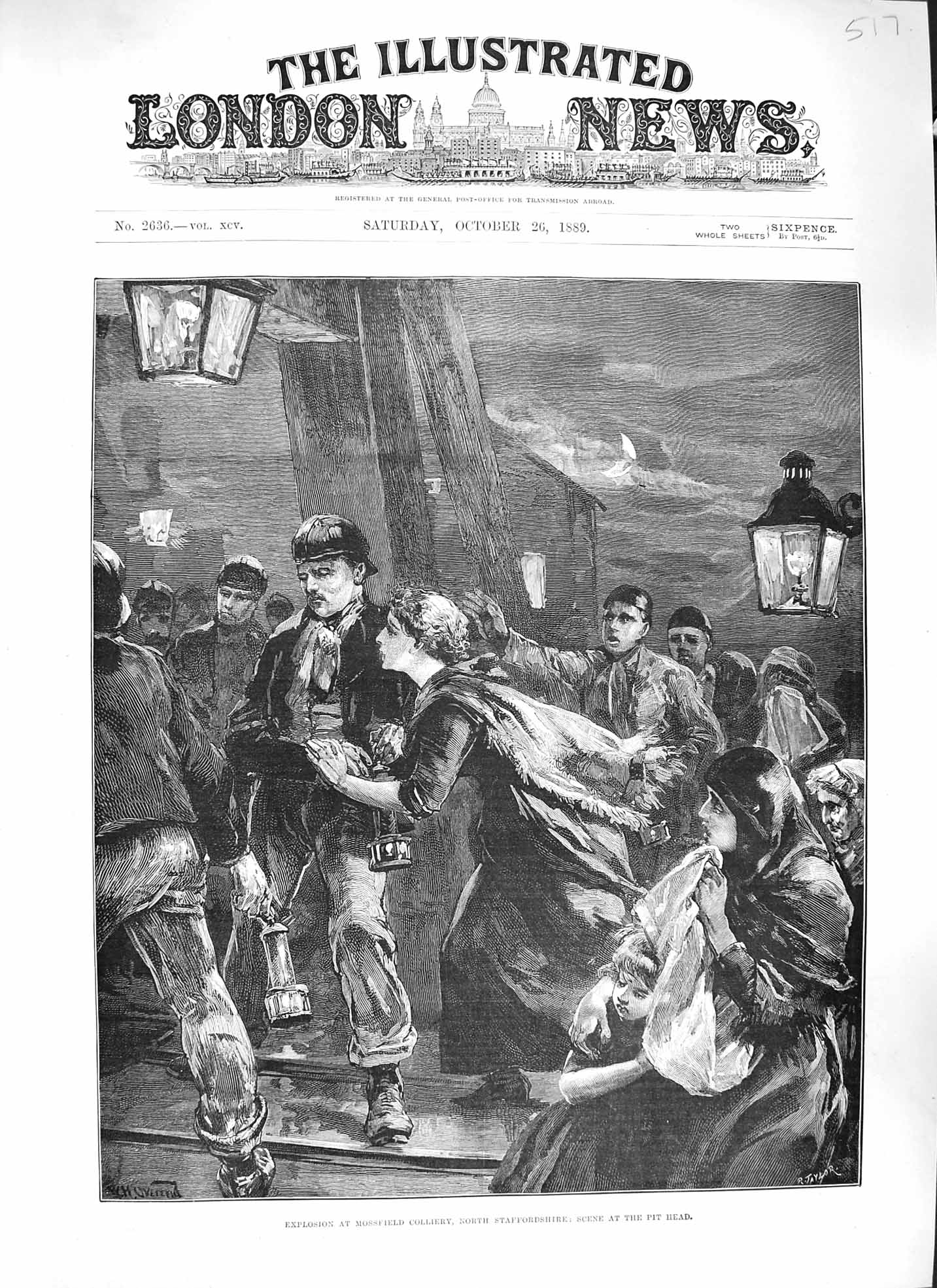Antique Old Print *3837 1889 Explosion Mossfield Colliery Staffordshire Pit