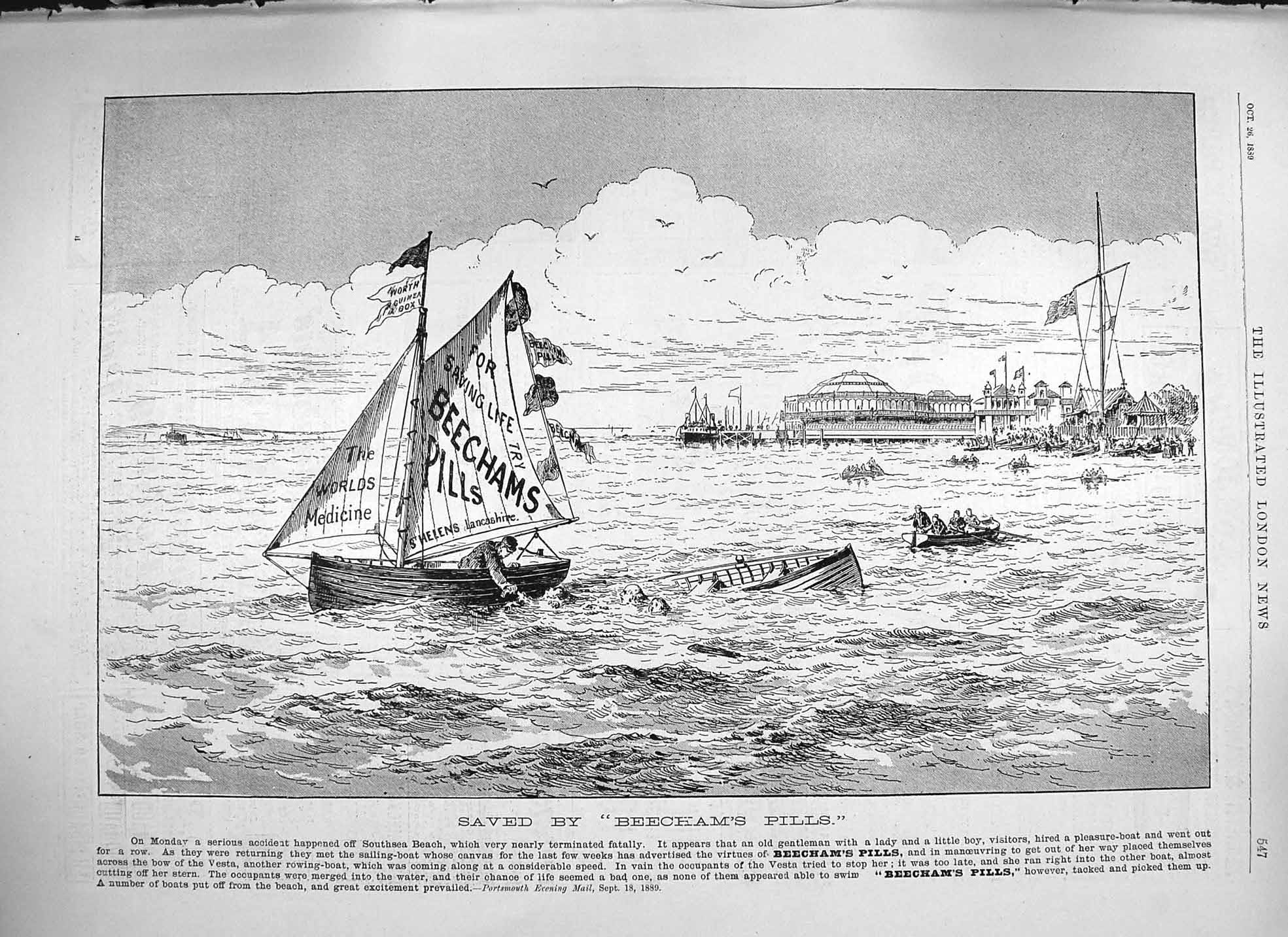Old Antique Print 1889 Advertisement Beechams Pills St. Helens Lancashire 19th