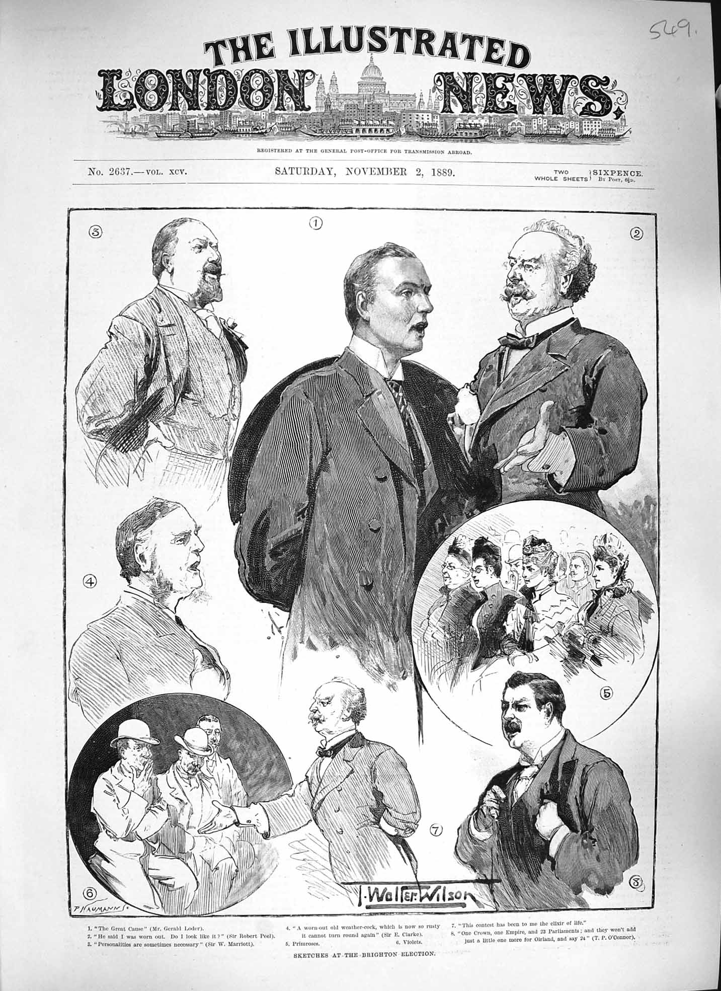 Old Antique Print 1889 Brighton Election Loder Peel Parliament Marriott 19th