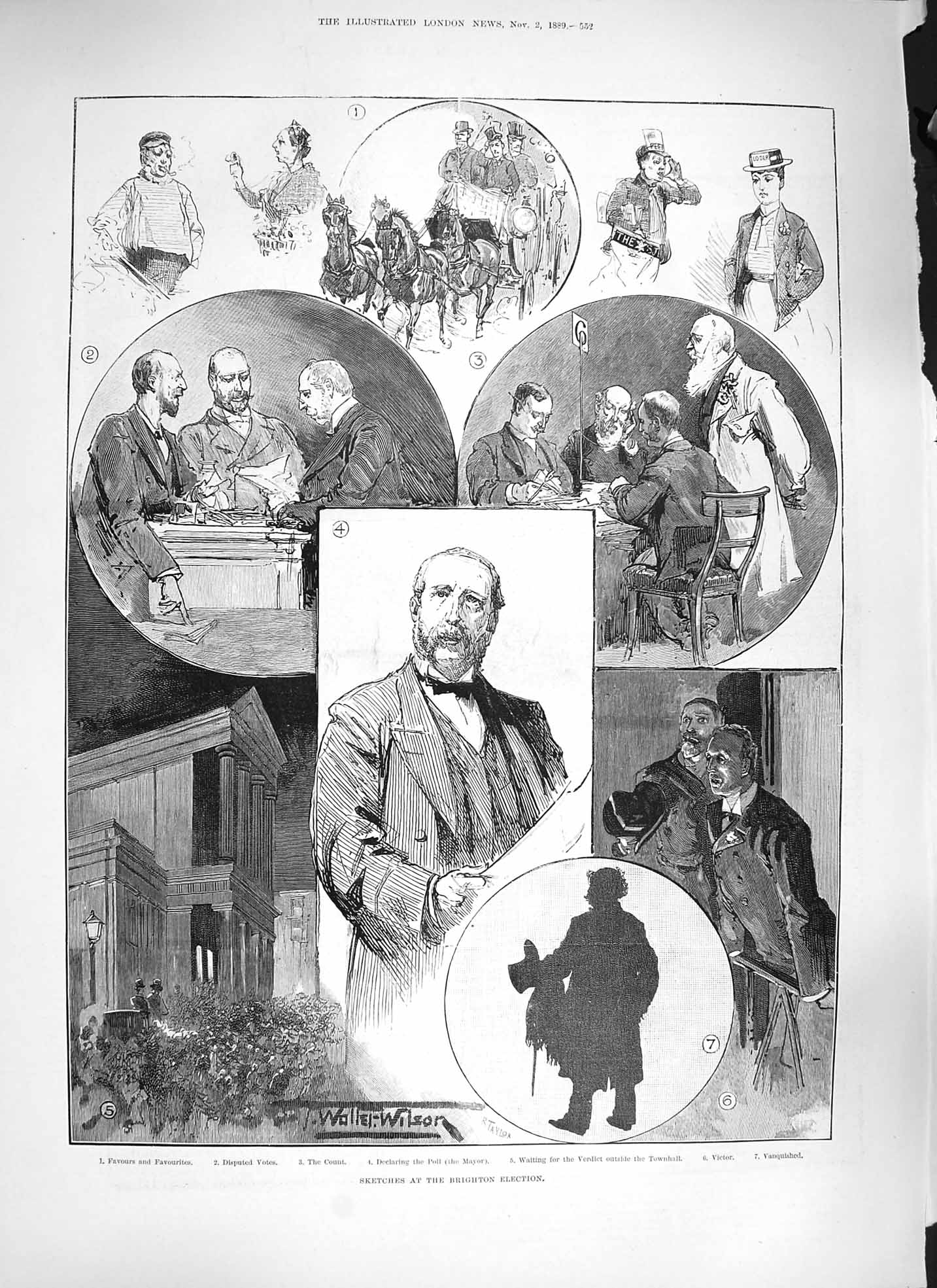 Original Old Antique Print 1889 Brighton Election Mayor Voters Parliament 19th