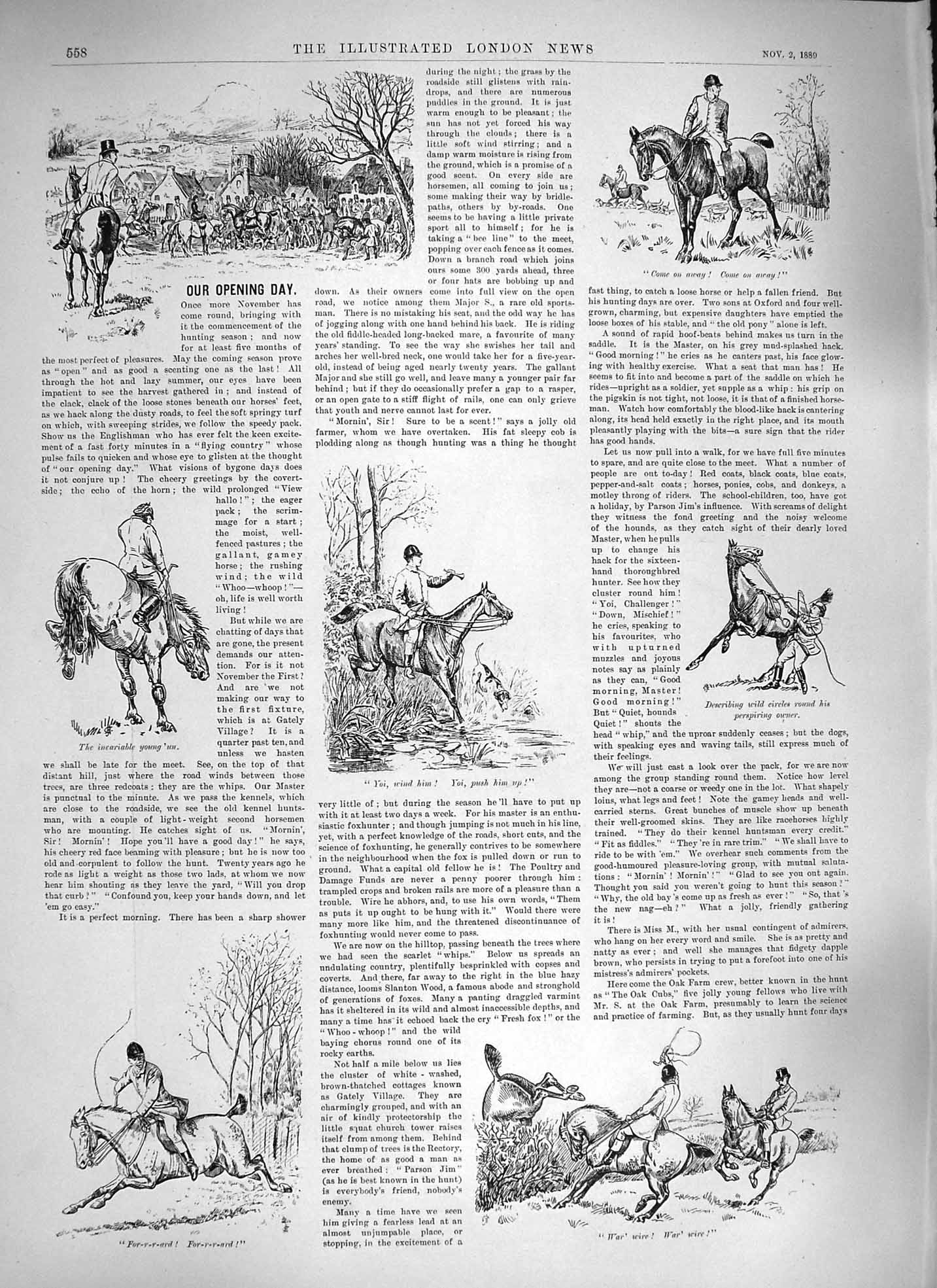 Original Old Antique Print 1889 Fox Hunting Hounds Horses Sport Roumanian Lady