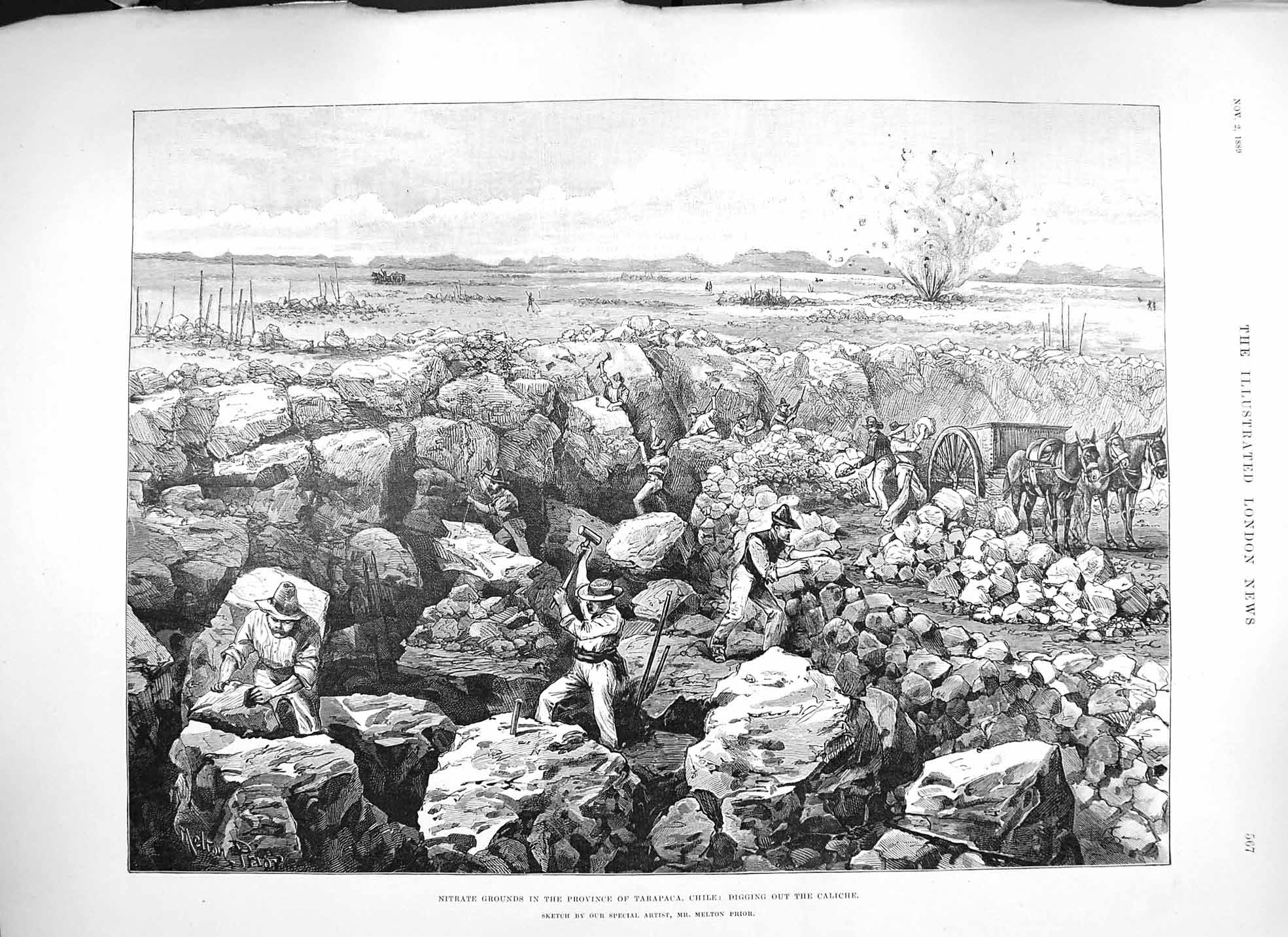 Original Old Antique Print 1889 Nitrate Tarapaca Chile Caliche Touraco Victorian