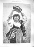 Original Old Antique Print 1889 Girl Italian Reapers Festival Seal John London