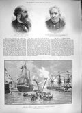 Original Old Antique Print 1889 Royal Wedding Athens Ships Augier Basil Jackson