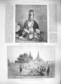 Original Old Antique Print 1889 Commander-In-Chief Burmese Army Pagoda Theebaw