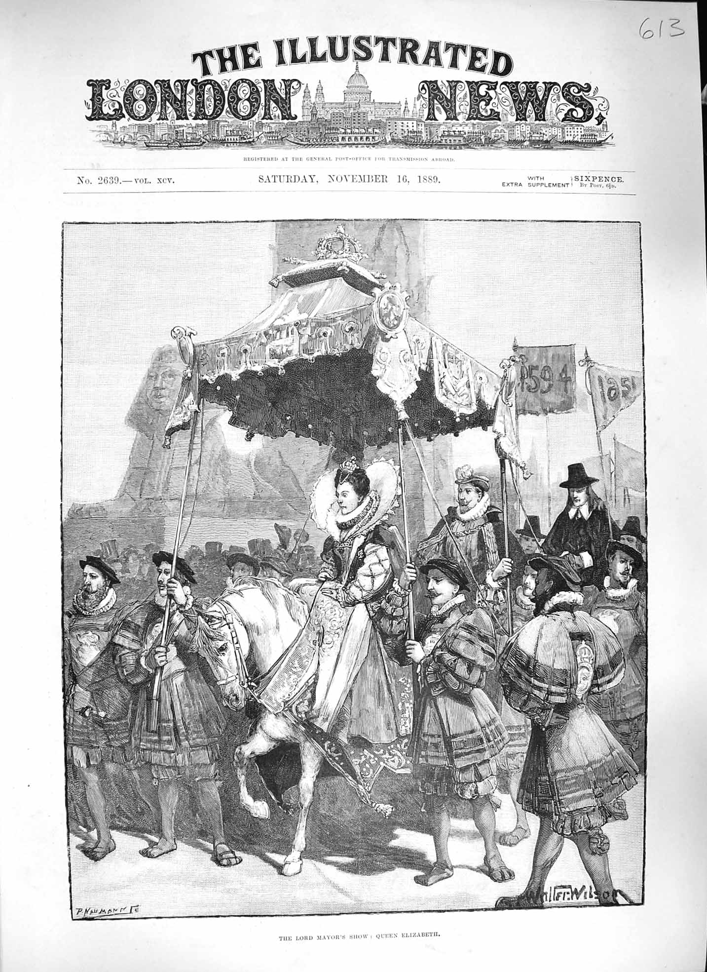 Old Antique Print 1889 Lord Mayors Show Queen Elizabeth Procession Horse 19th