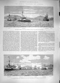 Old Antique Print 1889 Kaiser Ships Dreadnought Lepanto Cathedral Athens 19th