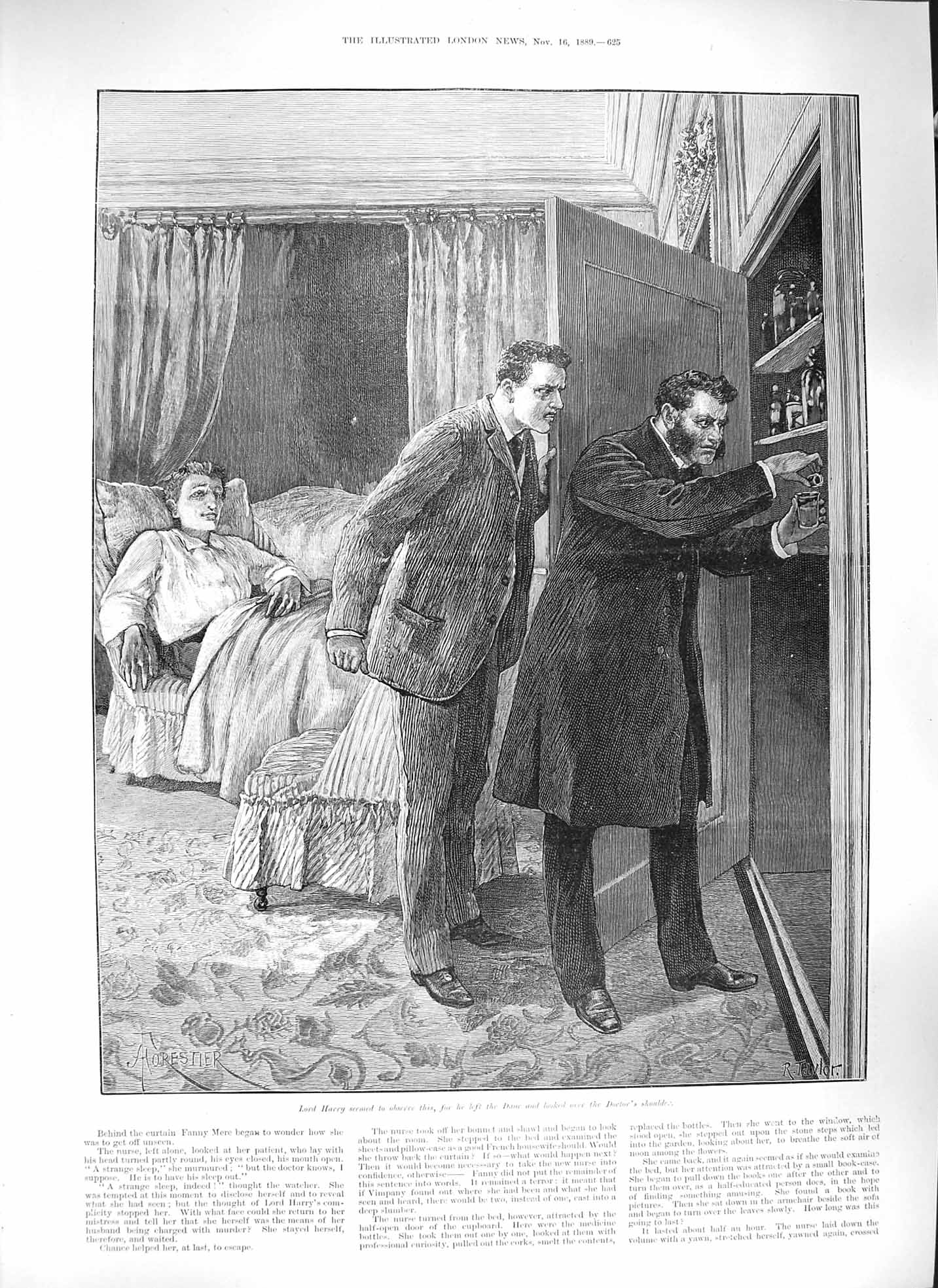 Original Old Antique Print 1889 Lord Harry Bedroom Cupboard Doctor Victorian