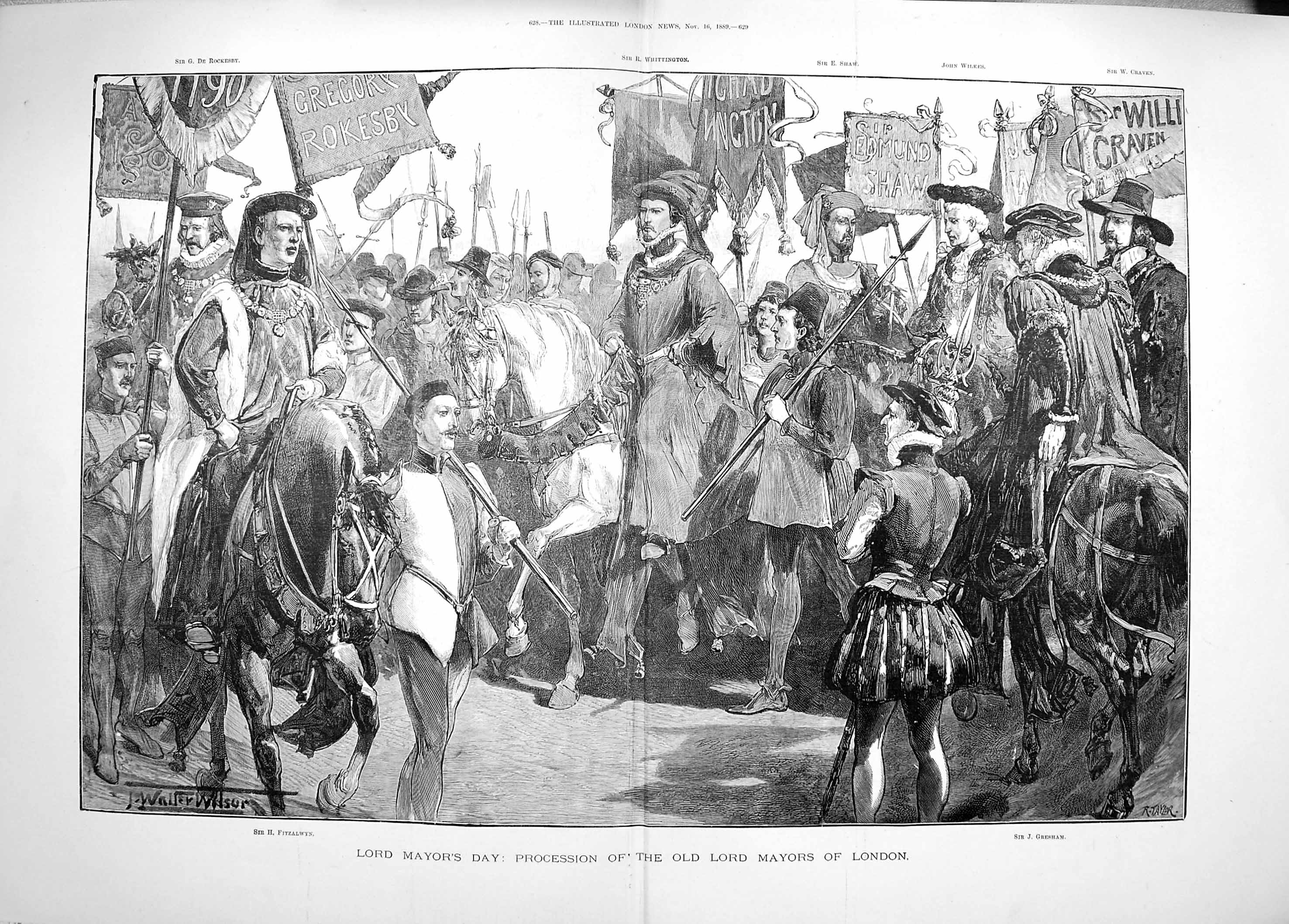 Old Antique Print 1889 Lord Mayor'S Day Procession London Shaw Rokesby 19th