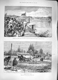 Original Old Antique Print 1889 Threshing Corn Chile British Flag Shire Africa