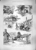 Original Old Antique Print 1889 Porlock Somerset Churchyard Walnut Tree Bos 19th