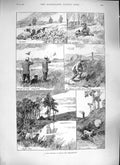 Original Old Antique Print 1889 Shooting Hunting Bucham Aberdeenshire Bir 19th