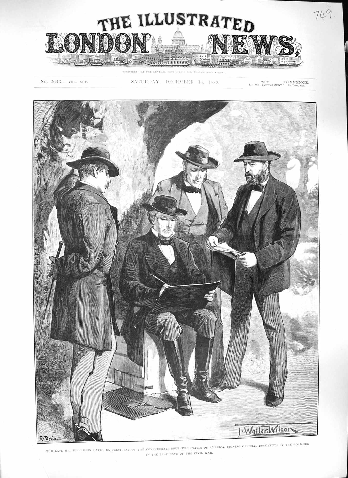 Original Old Antique Print 1889 Jefferson Davis Ex-President Civil War America